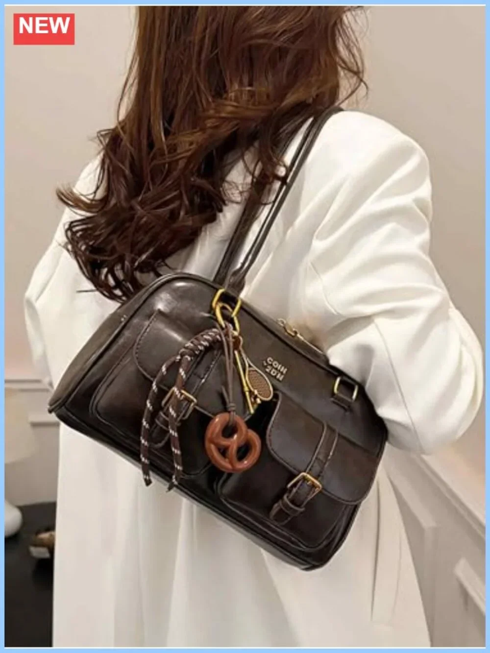 Vintage Shoulder Bag Faux Leather Hobo Purse with Double Front Pockets